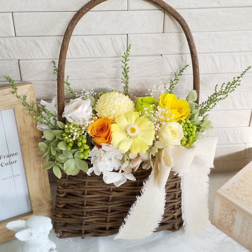 プリザーブドフラワーバスケット壁掛け✨26cm ふわふわ紫陽花グリーン