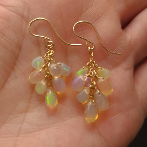 14kgfカラーオパールふさふさピアス/イヤリング