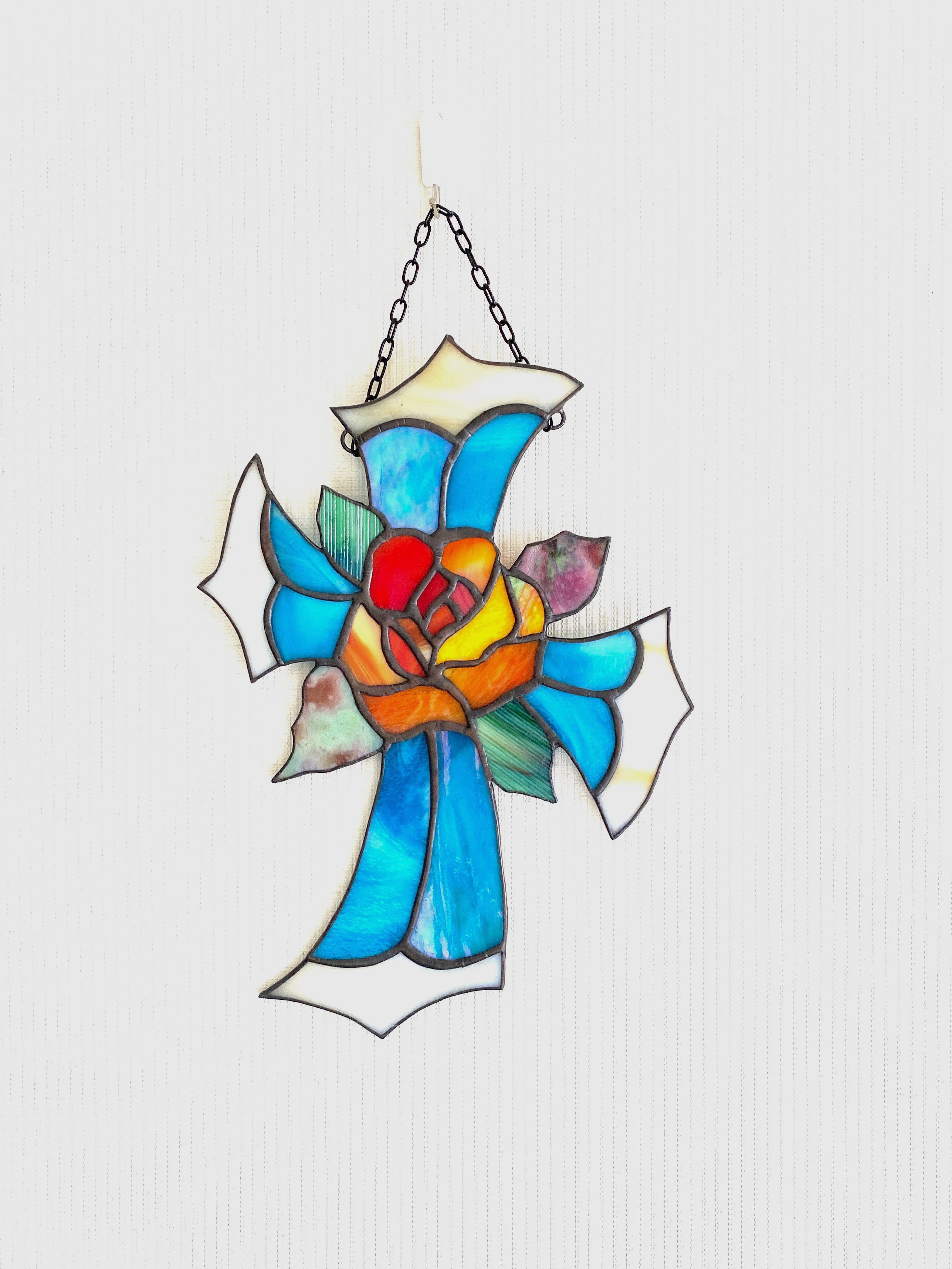 ステンドグラス♥️オーナメント『愛情あふれる薔薇と十字架』