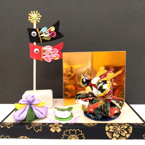 つまみ細工　ミニミニ羽子板付き　 端午の節句　若武者君ミニ　兜飾りセット　⑤ 五月人形 兜飾り つまみ細工 端午の節句 その他インテリア雑貨