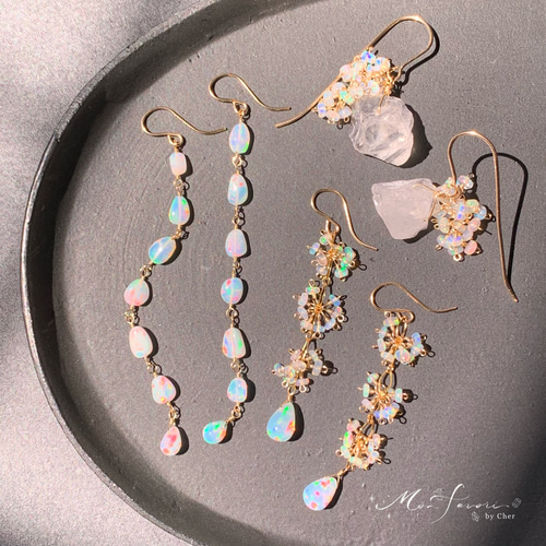 14kgf】天然石＊オパールとクリスタルロックピアス、イヤリング ピアス