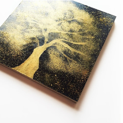 【黄金の木】絵画 原画 ✨ キラキラ アクリル画 3枚目の画像