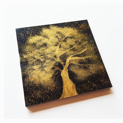 【黄金の木】絵画 原画 ✨ キラキラ アクリル画 2枚目の画像