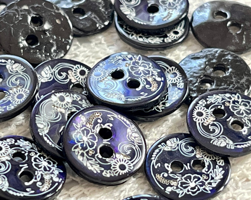 SB*8個*11.5mm*綺麗な柄貝ボタン＊ネイビー ボタン * kraftbuttons
