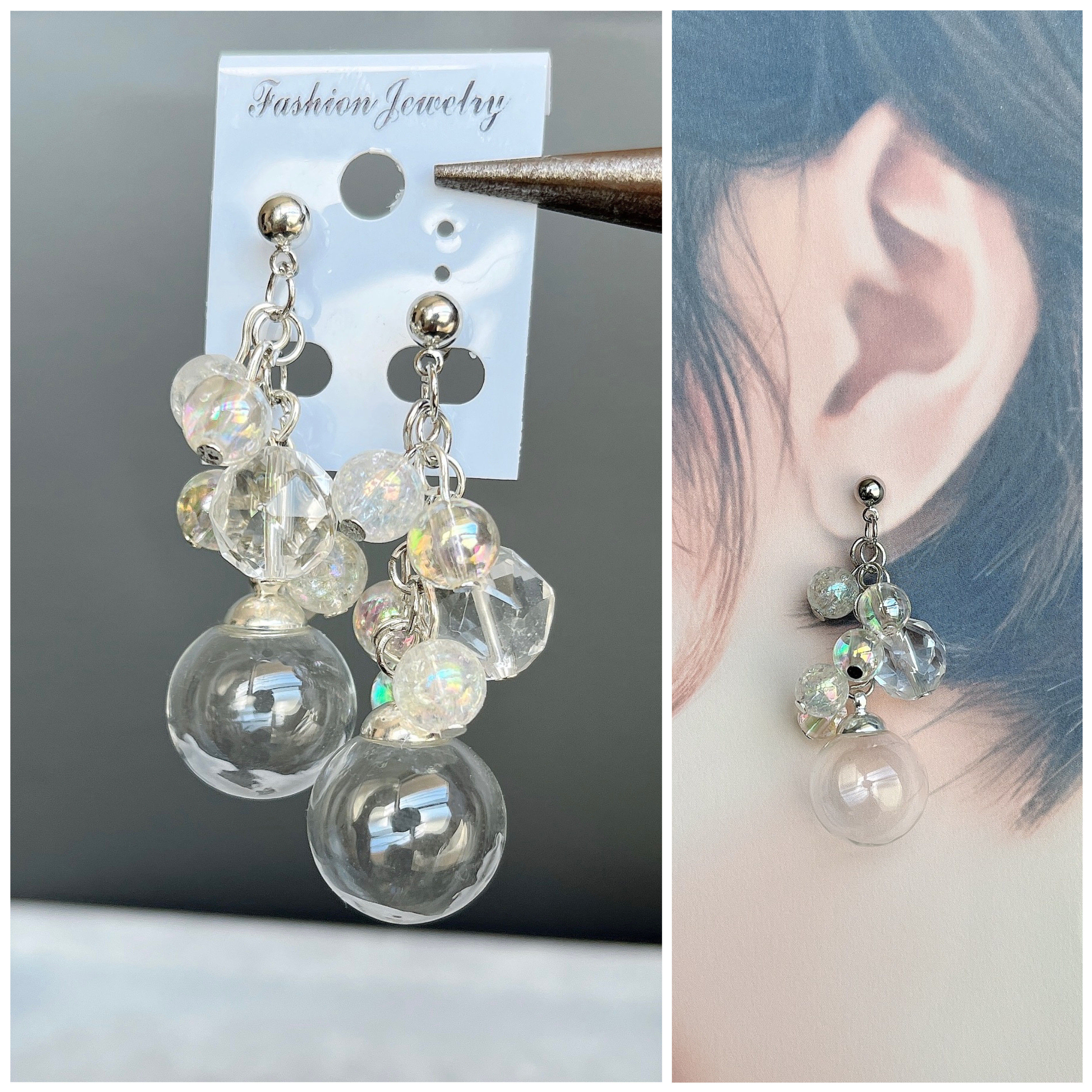 泡踊る泡沫のシャボン玉 ハンドメイド ピアス 透明感 シンプル 韓国風