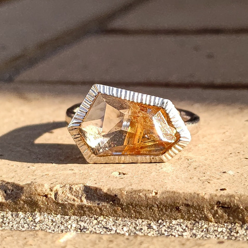 シルバー ルチルクォーツ マーキスカット リング