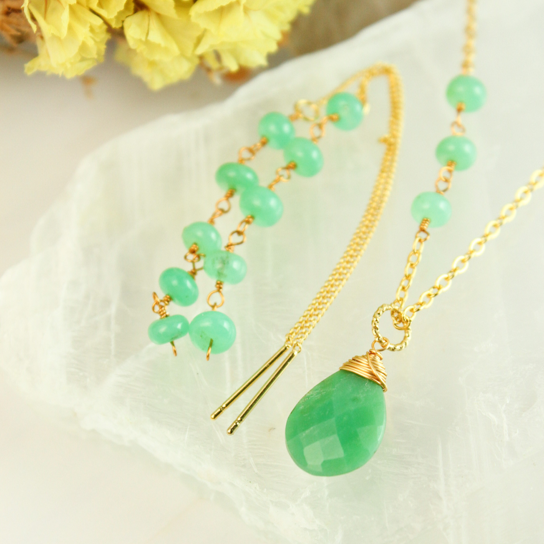 【福袋】クリソプレーズ　ネックレス・耳飾り 10,360円