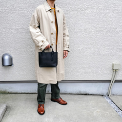 【シュリンクレザー】手縫いのミニトートバッグ（コンパクト/シンプル/メンズ/レディース/ミニバッグ/プレゼント）ブラック 17枚目の画像