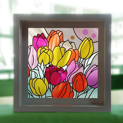 チューリップ　カラフル春のインテリアアート【送料無料】（受注生産）ステンドグラス風アート 8枚目の画像