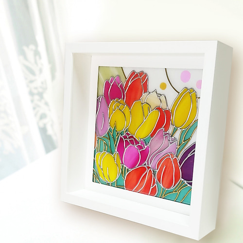 チューリップ カラフル春のインテリアアート（受注生産）ステンド