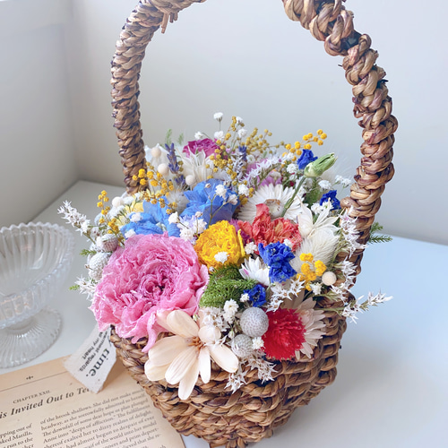 フラワーバスケット 花籠 生け花 北欧 ドライフラワー お祝い
