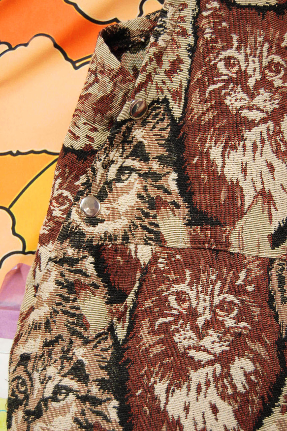 猫柄　ゴブラン織り　オーバーオール:ブラウン 11枚目の画像