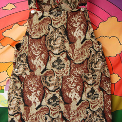 猫柄　ゴブラン織り　オーバーオール:ブラウン 8枚目の画像