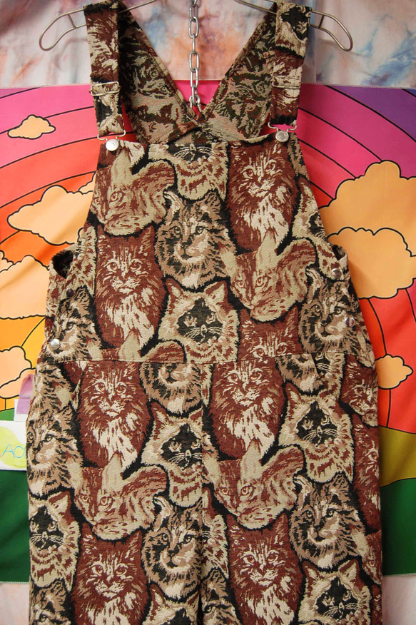 猫柄　ゴブラン織り　オーバーオール:ブラウン 8枚目の画像