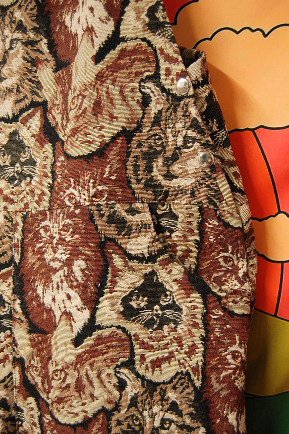 猫柄　ゴブラン織り　オーバーオール:ブラウン 5枚目の画像