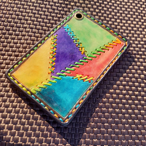 本革 パスケース カードケース カラフル パッチワーク風 レザーヌメ革  