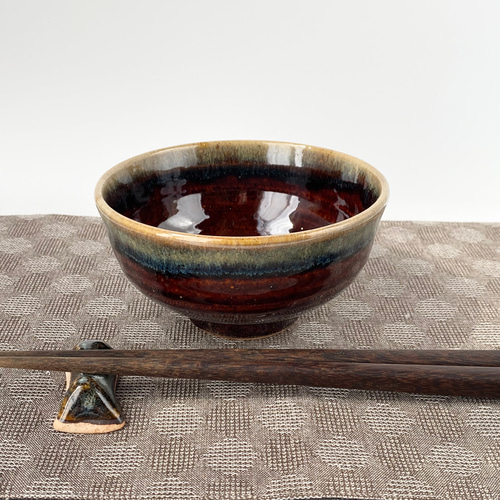 ほっこり栗釉の手作り茶碗 栗色の飯茶碗 【手仕事 民藝 和 陶器】 茶碗・めし碗 酒津焼