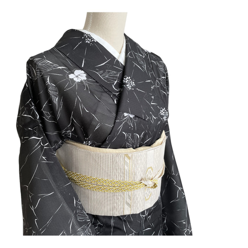 手軽にお太鼓-作り帯】夏物 正絹 × 化繊 名古屋帯 絽 金銀糸