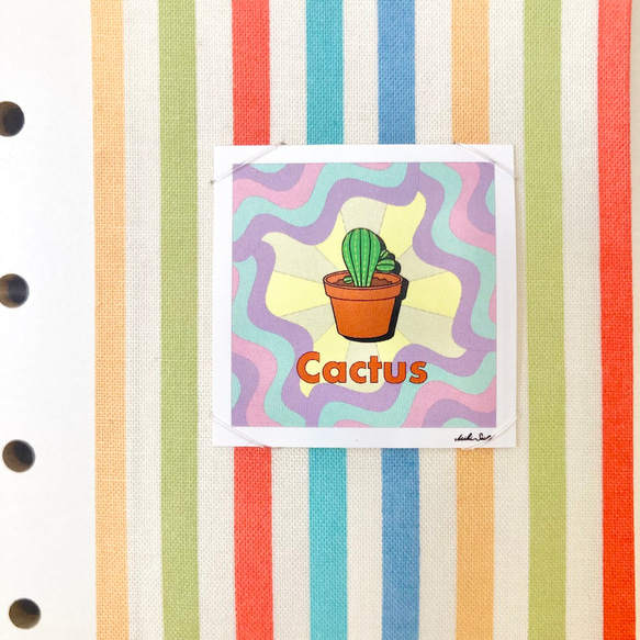 ミニチュアタペストリー「Cactus × colorful stripe」ミニシール付き 3枚目の画像