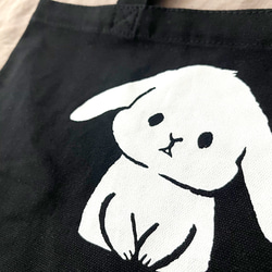 【SALE】うさぎ　ミニバッグ　ランチバッグ (ブラック） 2枚目の画像