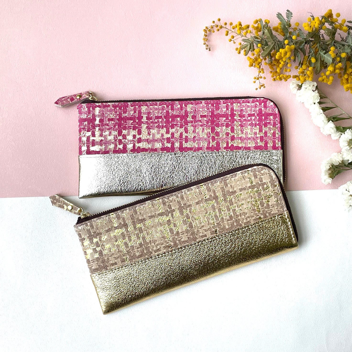 ツイード模様のスリムな長財布　L字型