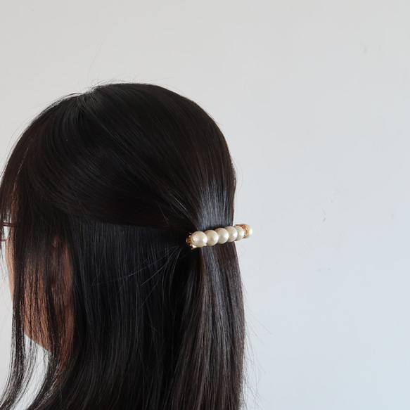 ヘアアクセサリー  バレッタ ゴールド シンプル コットンパール 送料無料 上品 結婚式 クリスマス お呼ばれ 10枚目の画像