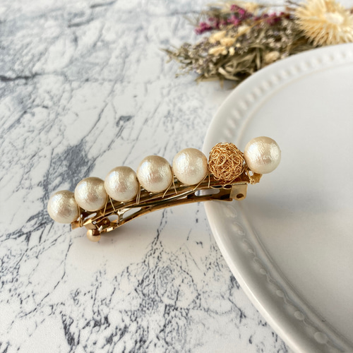 在庫なし✨キラキラ パイソン バレッタ✨ドット パール ゴールド