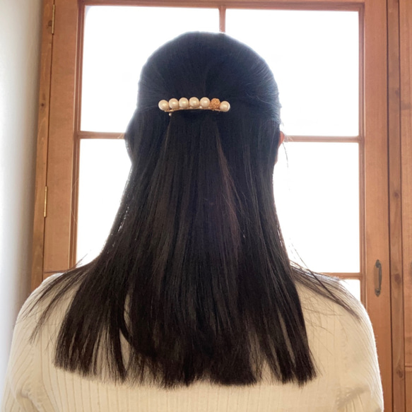 ヘアアクセサリー  バレッタ ゴールド シンプル コットンパール 送料無料 上品 結婚式 ウエディング お呼ばれ 8枚目の画像