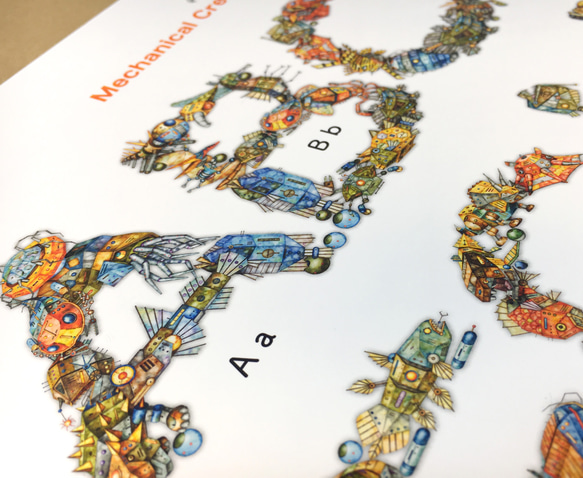 ABC アートポスター『恐竜・魚ロボット』A3ノビサイズ　子供部屋　ユニーク　アルファベット　インテリア　学習 7枚目の画像