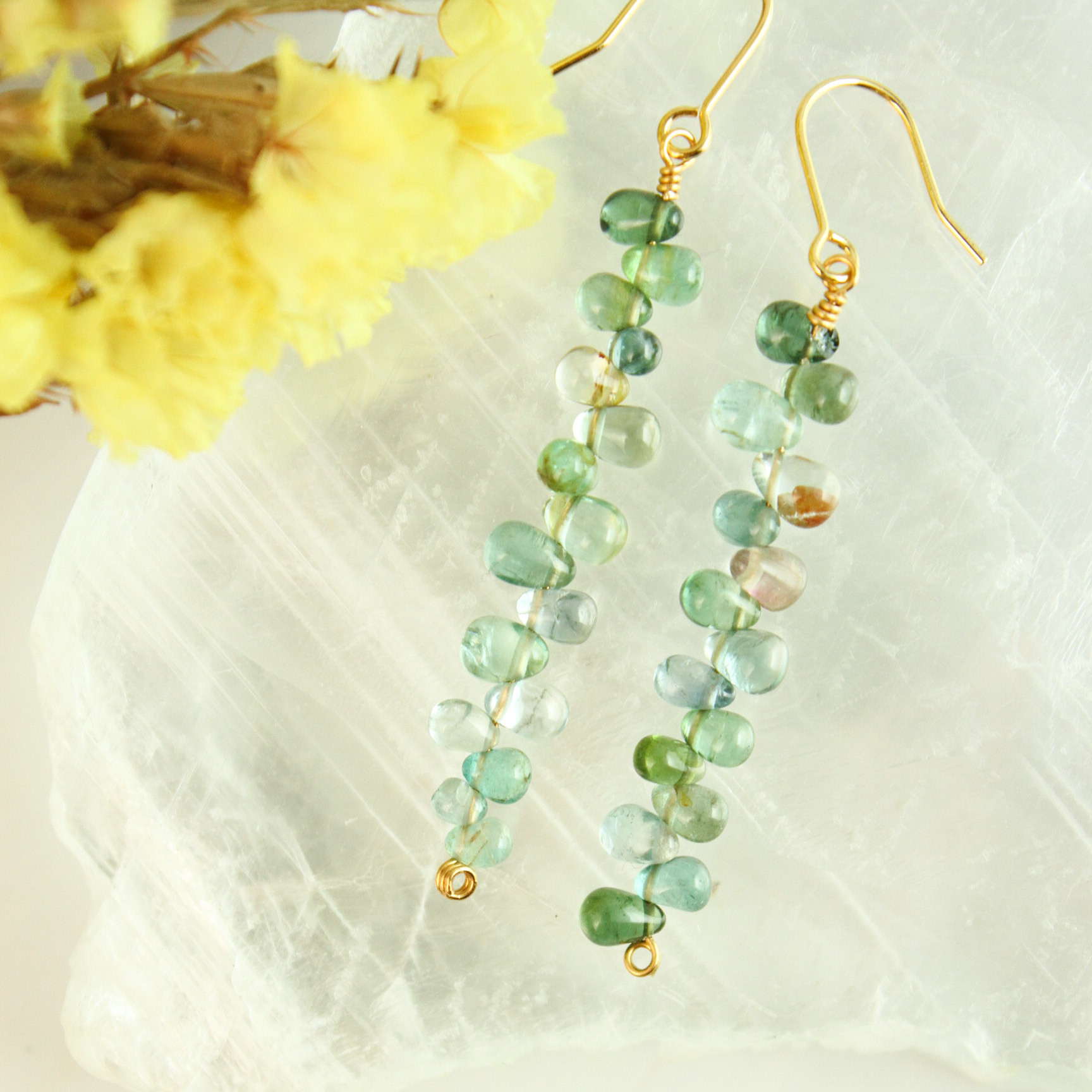 【１個限定】超高品質  ブルー＆グリーン  トルマリン ロング耳飾り