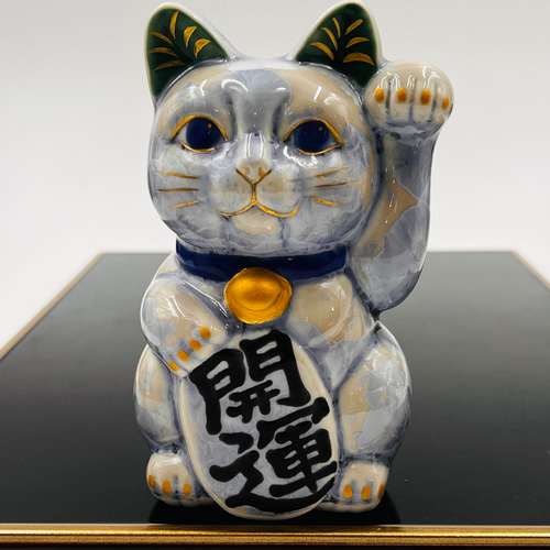 陶あん　花結晶招き猫 楽天市場】京焼 清水焼 陶あん 花結晶 招き猫 青 千万両 左手 : 京焼