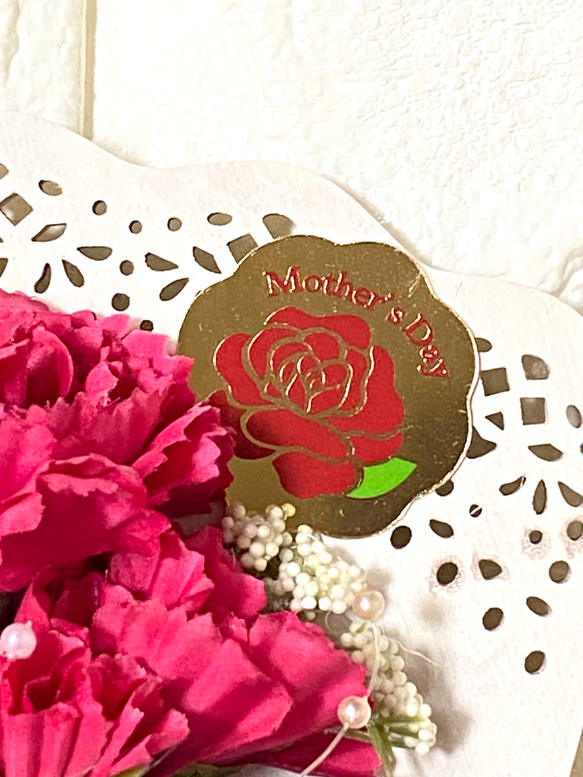 ウッドレースプレート 母の日カーネーションブーケ(花束) 壁掛け 母の日フラワー2024 4枚目の画像