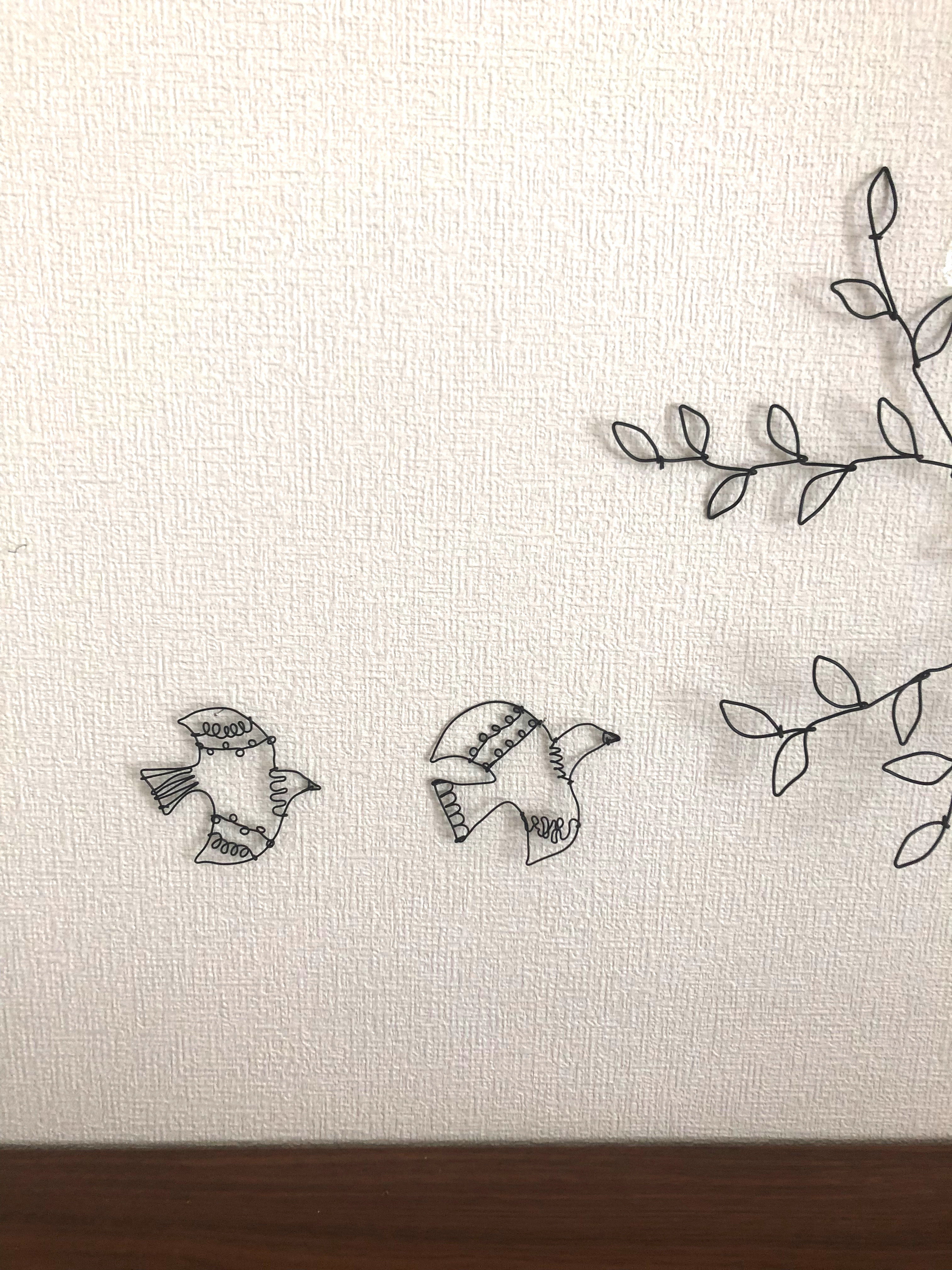 猫 小鳥 蔓植物 ワイヤーアート 葛 蔦