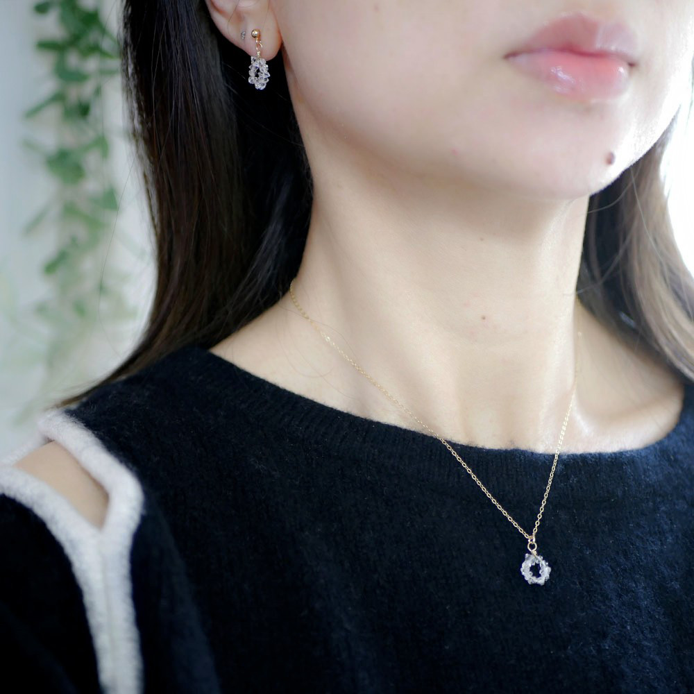 オリジナル 極上 ハーキマーダイヤモンドのドロップネックレスとピアスの福袋　4月の誕生石