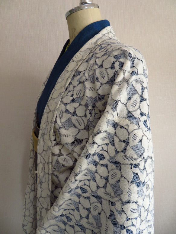 ういちゃん様ご専用ページ　オートクチュールドレスで使用する日本製高級レースで作製した、グレーのコードがおしゃれな長羽織 16枚目の画像