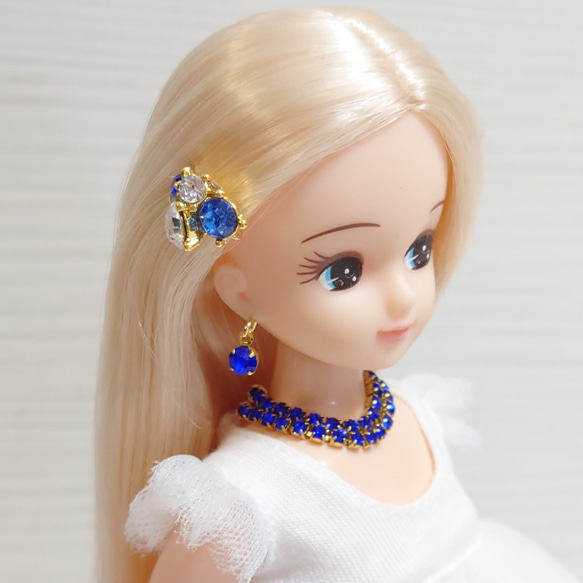 362リカちゃん2連ネックレスヘアピンピアスセット（ブルークリア