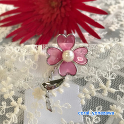 本真珠付き　幸せの四つ葉のクローバー　タックブローチ　ピンク　R50402Y2 20枚目の画像