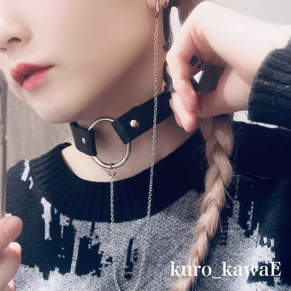 チョーカーチェーンピアス /パンク イヤリング 病みかわいい メンヘラ