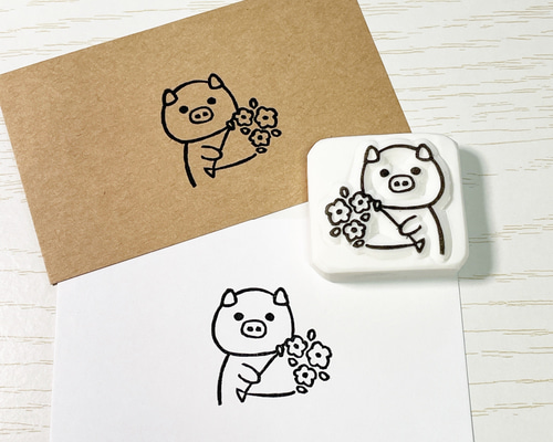 消しゴムはんこNo.38 ちびくまと花束 消しゴムはんこNo.38 ちびくまと花束 文房具・ステーショナリー
