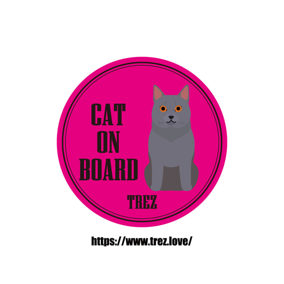 全8色 名前入り CAT ON BOARD シャルトリュー ポップアート マグネット 1枚目の画像