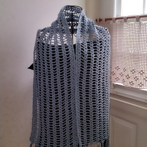 夏】ネイビーブルー／ロング春夏ストール／コットン100／UV対