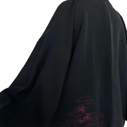 "美羽織" 華麗な羽織カーディガン 着物リメイク 着物羽織 和洋折衷 和装 母の日 フリー 黒 花柄刺繍 5403n 10枚目の画像