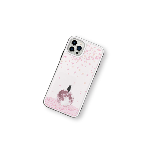 月の上の黒猫(桜ver.) 強化ガラスケース iPhoneケース iPhone14