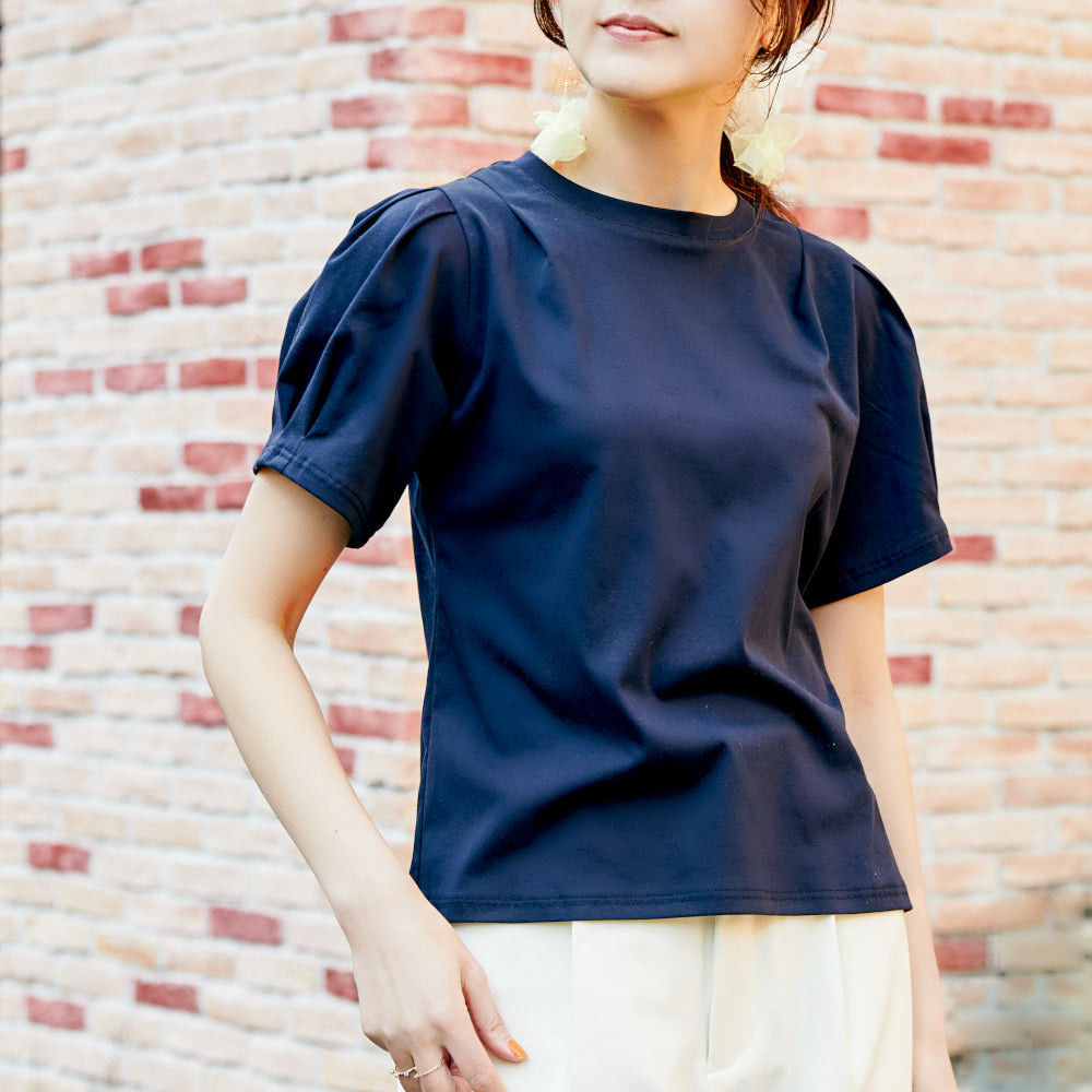 華奢な肩がつくれるパフスリーブの接触冷感Tシャツ｜ロイヤル