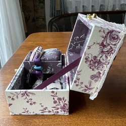 カルトナージュミニ裁縫箱　プラム色の天使が可愛い‼︎  紫色のアンティークビーズもステキです‼︎ 14枚目の画像