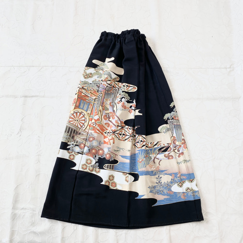 黒留袖着物リメイクウエストゴムロングスカート送料無料フリーサイズ1