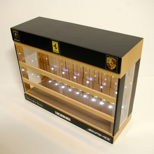 1/43展示21台可・メープル&黒・3層式ディスプレーBOX/2色LED26灯