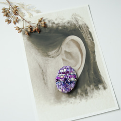 裂織りイヤリング(一点もの)  小さな紫 3枚目の画像