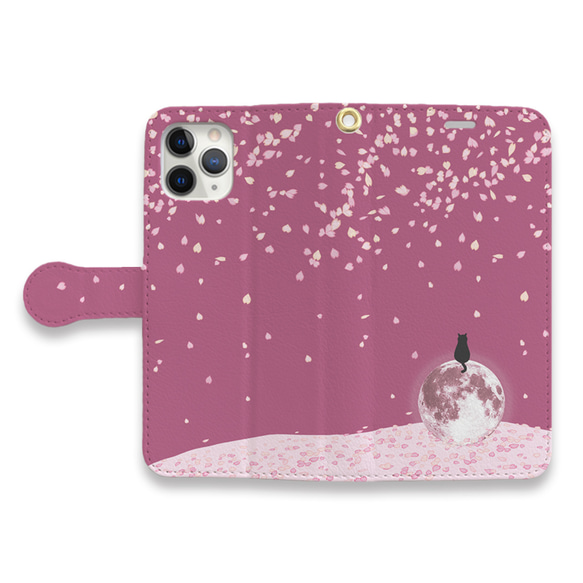 月と猫 (桜 ver.)　手帳型ケース　スマホケース　全機種対応 7枚目の画像