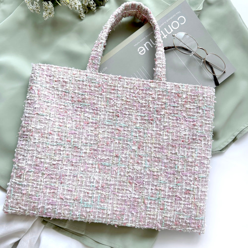 再販❤️A4サイズ 横型キャンディツイード ピンク トートバッグ サブ